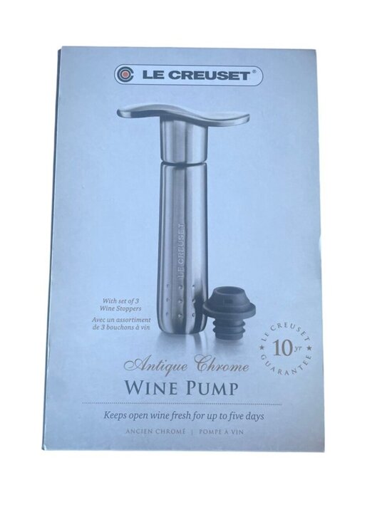 Le Creuset Other - Le Creuset Metal Wine Pump and 3 Stoppers Silver Wedding Gift